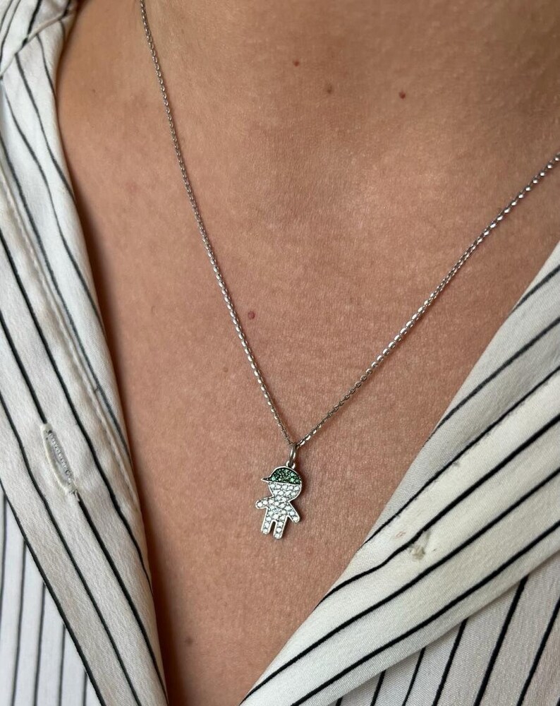 Child Pendant, Diamonds Jewelry, 14K Solid Gold, Jewelry for Mom