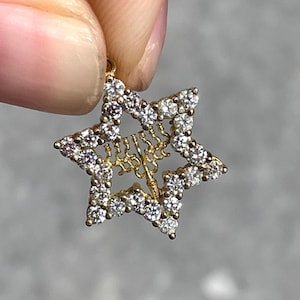 Diamond Star of David and Hanukkia Pendant, 14k Gold, jewish jewelry, Magen David  Necklace, gold jewish star pendant, Hanukkia jewelry
