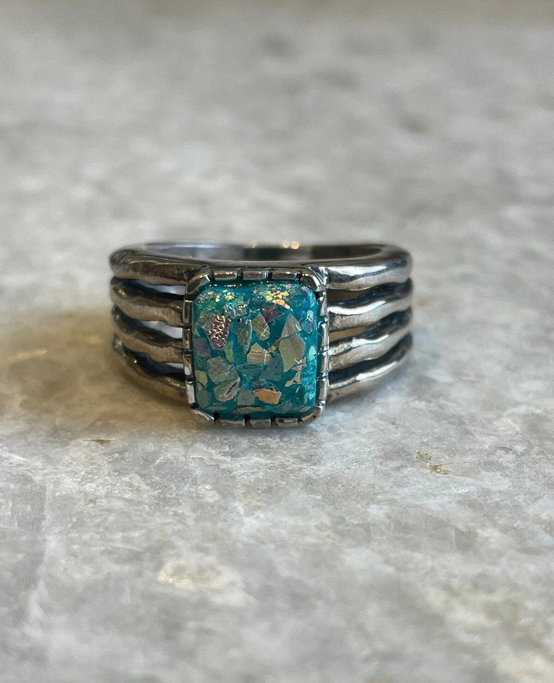 Romanglass Company リング Roman Glass Ring, 925 Sterling Silver, Glass Ring, Roman