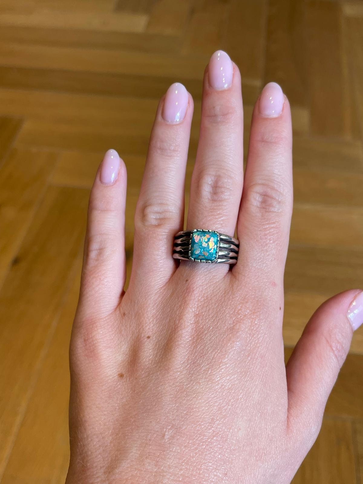 Romanglass Company リング Roman Glass Ring, 925 Sterling Silver, Glass Ring, Roman