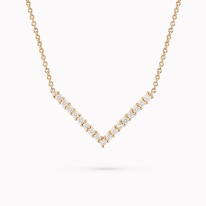 14K Diamonds V Necklace, 14K Gold, real diamond necklace, V necklace, Gift for her, Natural Diamond, Anniversary Gift, diamonds jewelry