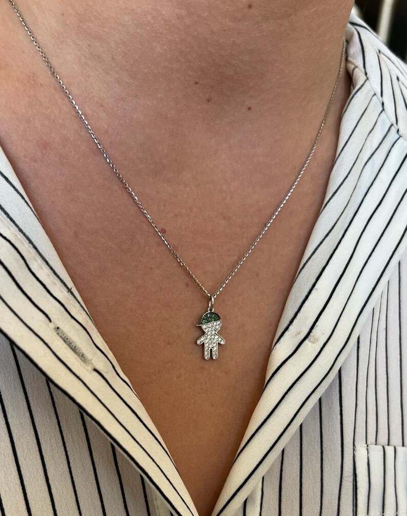 Child Pendant, Diamonds Jewelry, 14K Solid Gold, Jewelry for Mom