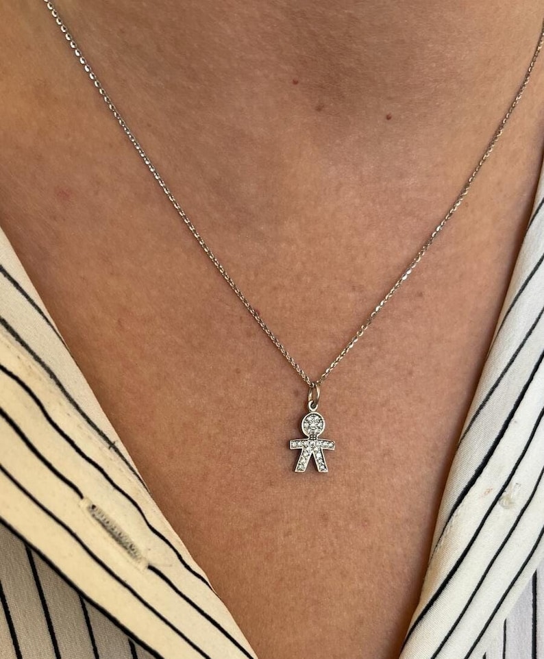 Child Diamond Pendant, Boy Pendant, Boy Necklace, 14K Solid Gold