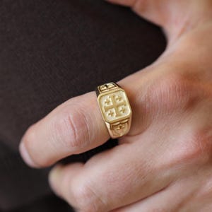 Jerusalem Cross Gold Ring ,14k solid gold, cross shape ring, jerusalem cross jewelry, yellow gold cross ring, signet ring, christian ring