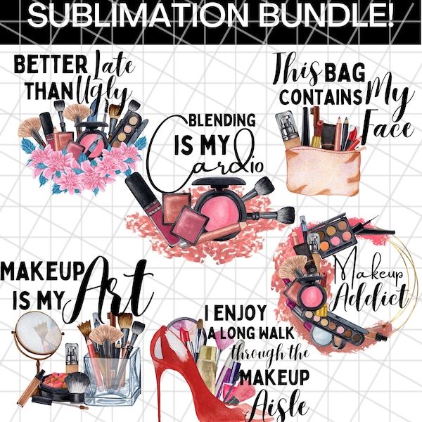 Makeup Sublimation Bundle, Makeup Png, Cosmetic PNG Design, Coffee Cup Png, Makeup Lover Png, Sublimation Design, Makeup Bag Png,