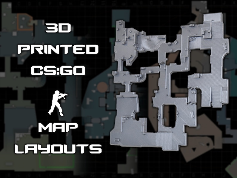 Counter-Strike Map Layout Wandkunst | CS2 | CSGO | 3D Druck | Staub2 | Trugbild | Inferno | Schwindel | Kern | Überführung | Zug Bild 1