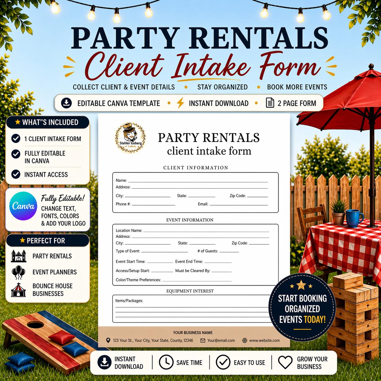 Client Intake Form Template | Event Booking Questionnaire | Editable ...