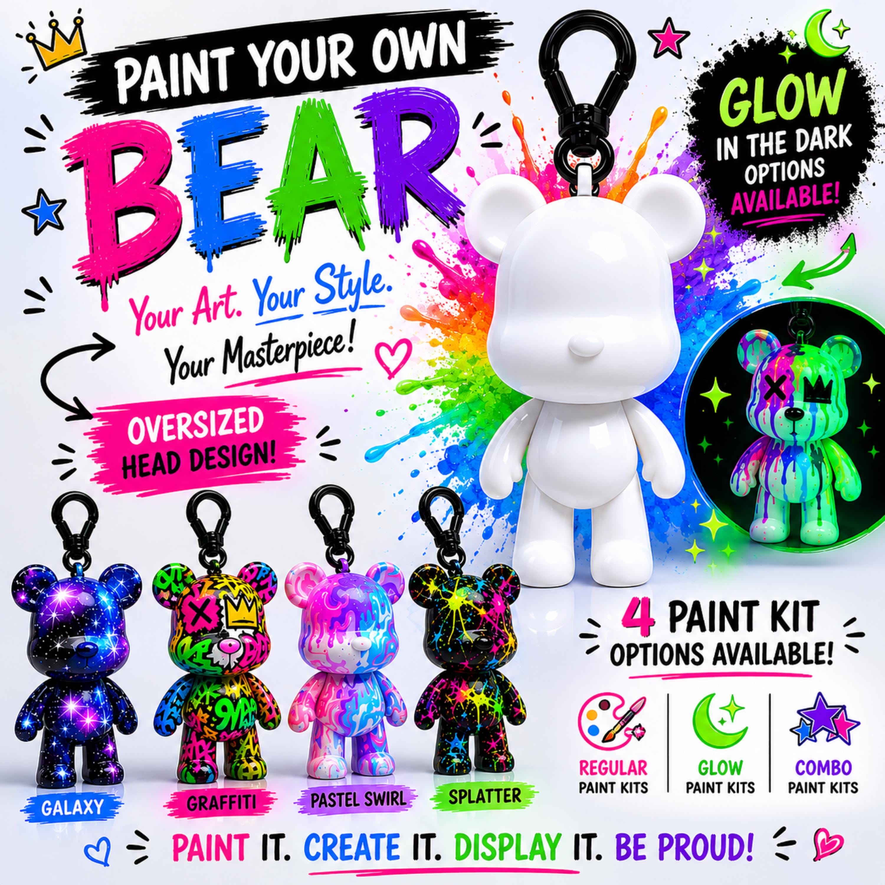 22 Glow in the Dark Crafts for Kids 12 Paint Your Own Bear Keychain Kit, DIY Party Favor, Kids Craft…