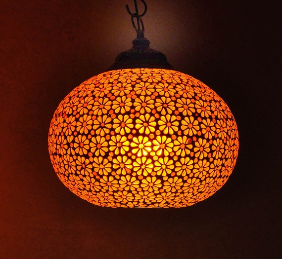 Home Decor Glass Ceiling Lamp Orange Mirrors Floral Pendant Etsy