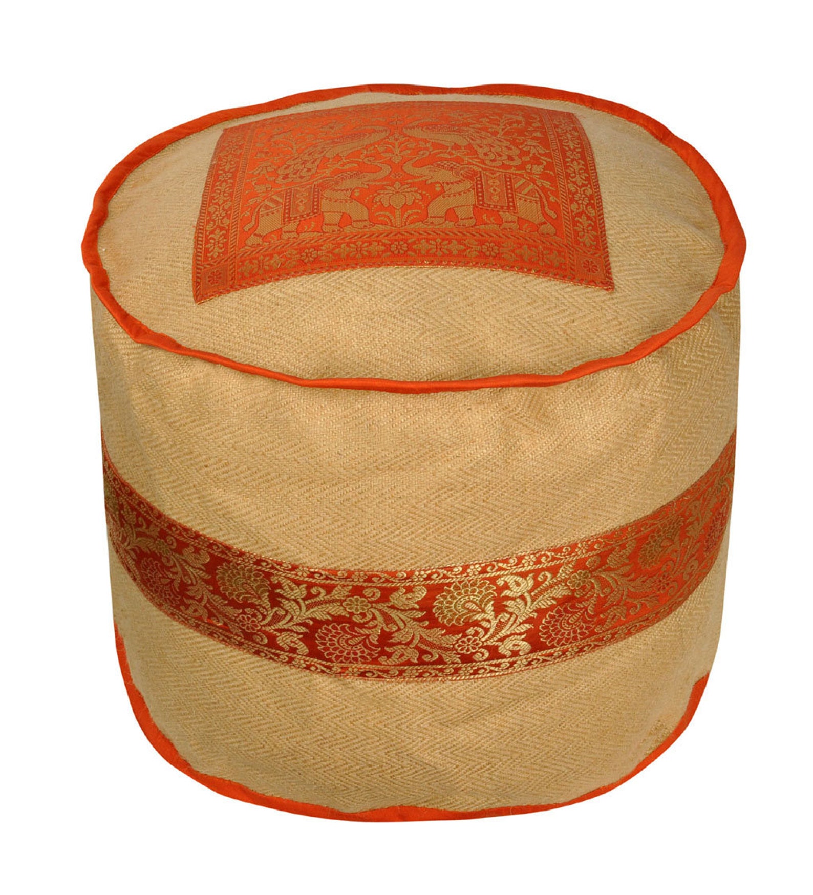 Round Jute and Brocade Elegant Ottoman cover Pouf Seating Foot Etsy