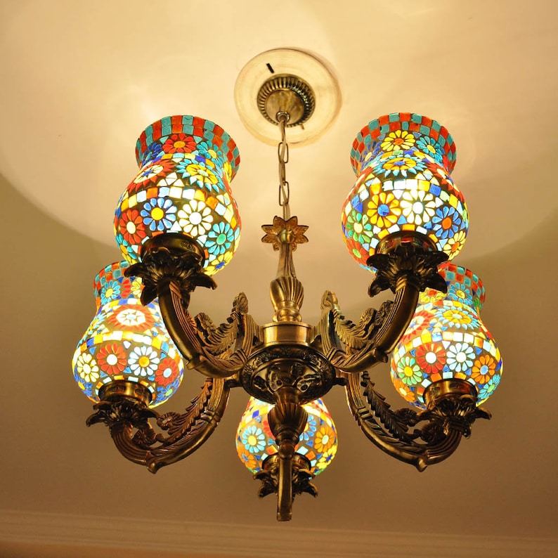 Chandelier Lamp Fixture 5 Lighting Pendant Mosaic Glass Lamp Shades Ceiling Lights Chandelier