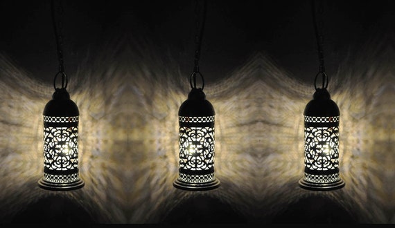 Wedding Home Decor Moroccan Light Hanging Metal Ceiling Lamp Silver Color 7 X 3 Inch Set Of 3 Pcs