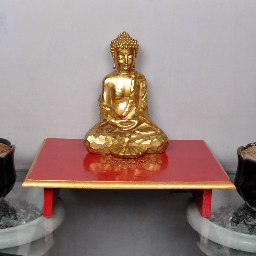Diwali Puja Chowki Table for Personal Meditation Handmade Buddhist