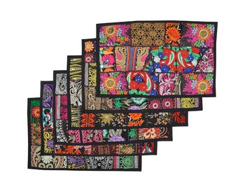 Indian Dining Place mats Set of 6 Pcs Cotton Placemats handmade Patchwork Embroidered Dining Table Placemats 18X12 Inches