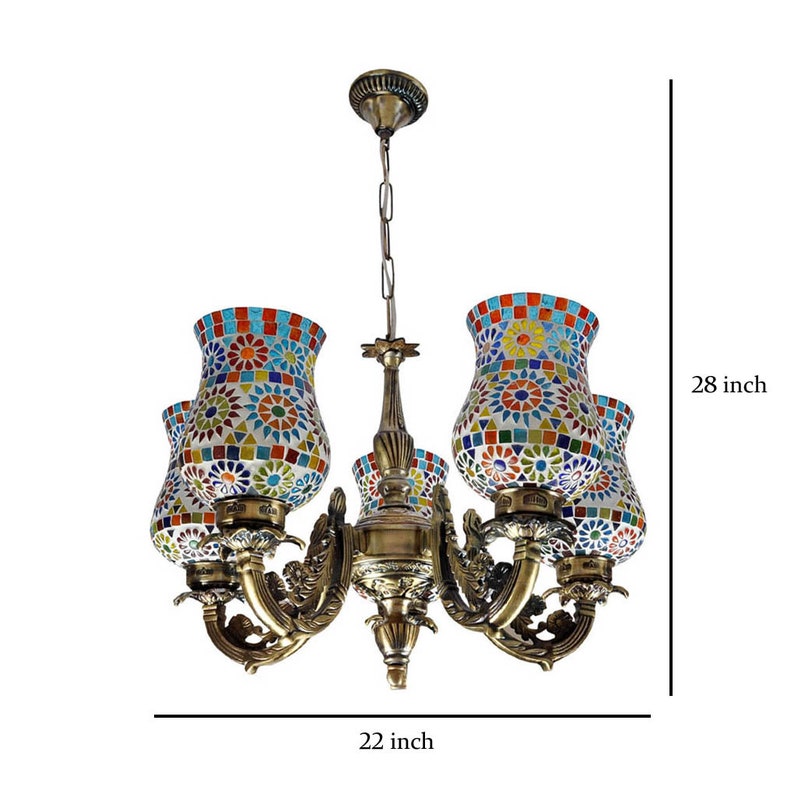 Chandelier Lamp Fixture 5 Lighting Pendant Mosaic Glass Lamp Shades Ceiling Lights Chandelier