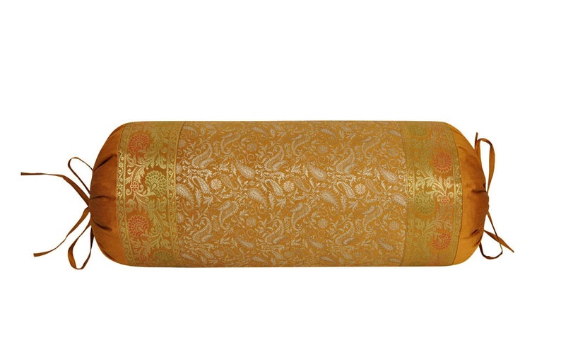 Neck Round Bolster Silk Brocade Work Bolster Pillow Cover with Filler Cushion Cover Living Room Decor