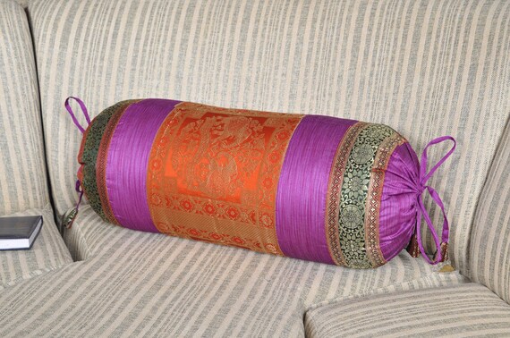 Multi Color Silk Round Pillowcase Sofa Bed Decor Cylindrical Pillowcase Silk