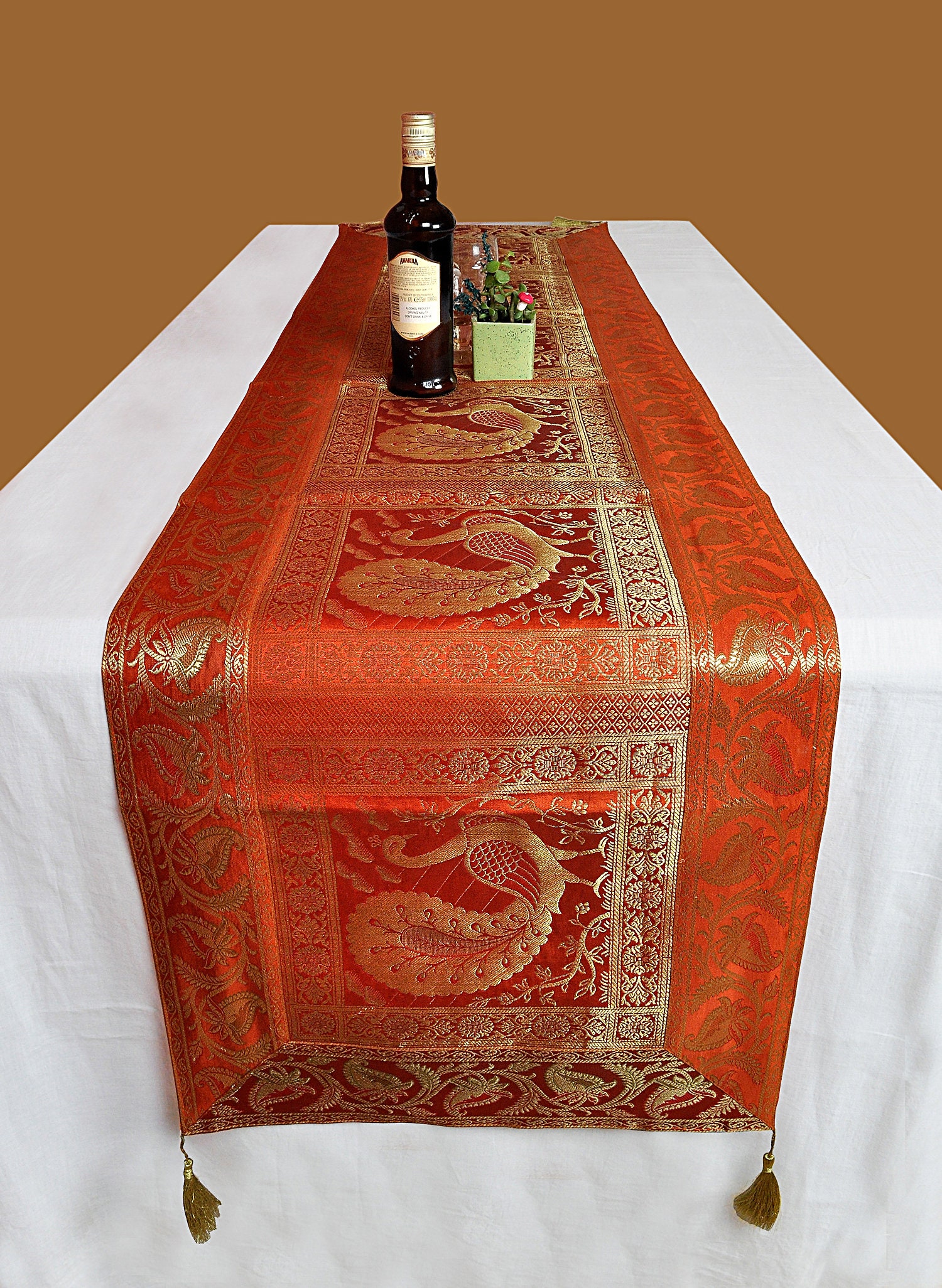 Table Runner Banarasi Silk Pattern Handmade Home Decor Coffee Etsy