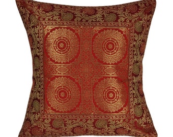 Housses de coussin Taie d'oreiller carrée pour canapé Décorations de fête Rajasthani imprimé mandala soie brocart 16 X 16 pouces