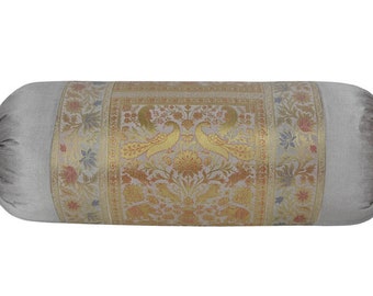 Ethnic Design Indian Brocade Silk Home Sofa Decor Bolster Cushion Neck Roll Yoga Pillow Cover Pillowcase