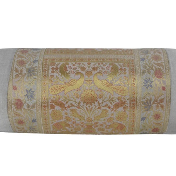 Ethnic Design Indian Brocade Silk Home Sofa Decor Bolster Cushion Neck Roll Yoga Pillow Cover Pillowcase