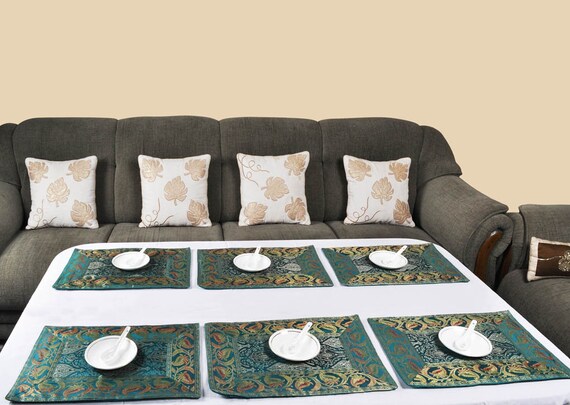 Indian Party Table Decor Green Color Mat Silk Kitchen Place Etsy