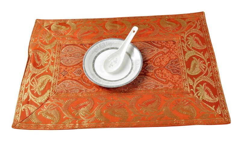 Indian Designer Table Mat Kitchen Placemats Orange Color 18 X Etsy