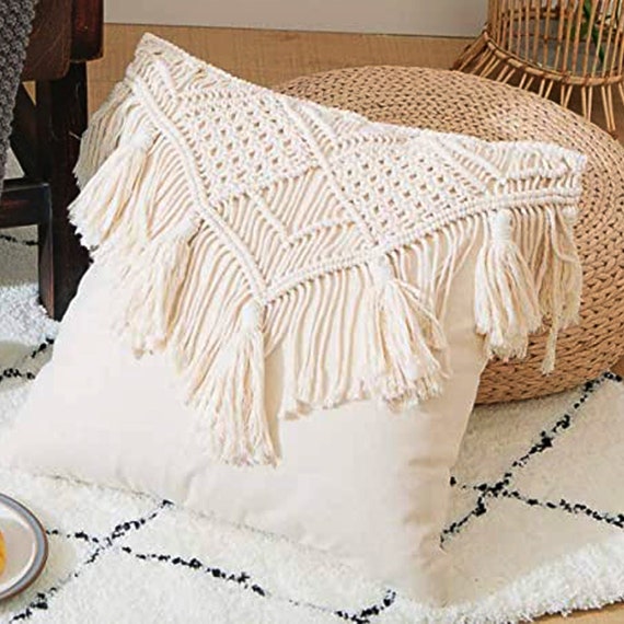 Throw Pillow Covers, Macrame Cushion Case, Woven Boho Cushion Cover for Bed Sofa