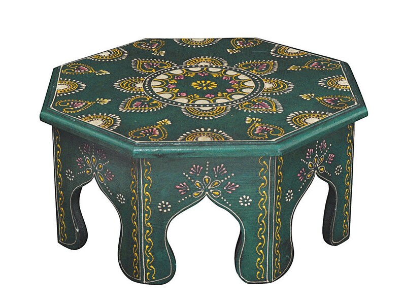 Chowki Table Indian Puja Chowki Round Furniture Table Hand Etsy
