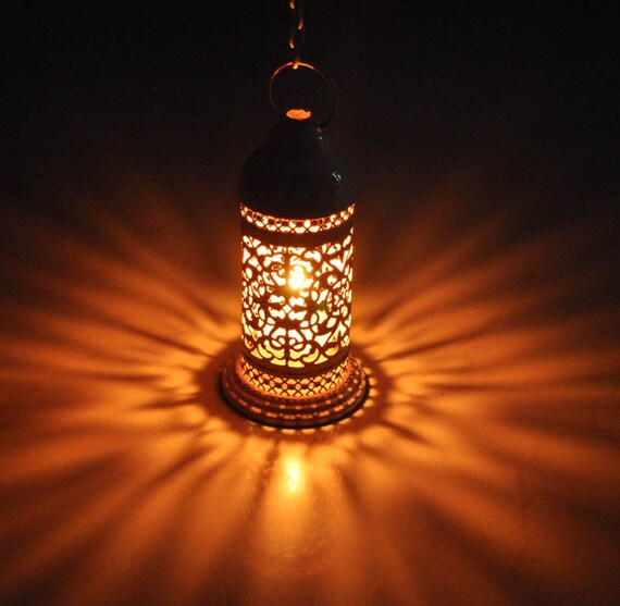Vintage Style Moroccan Light Home Decor Hanging Metal Ceiling Lamp Pink Color Candle Stand Holder 7 X 3 Inches