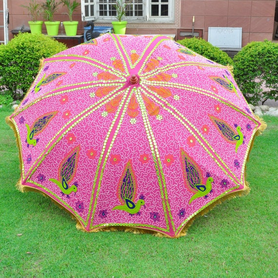 Large Garden And Sun Umbrella Indian Floral Patio Parasol Etsy