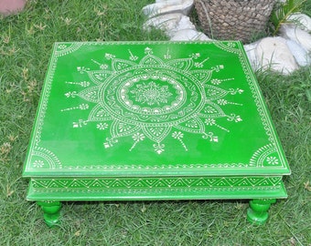Wooden stool low height End Table Handpainted Wood Chowki Table for Kitchen/Dining Room/Living Room Decoration Wedding Gifts altar table