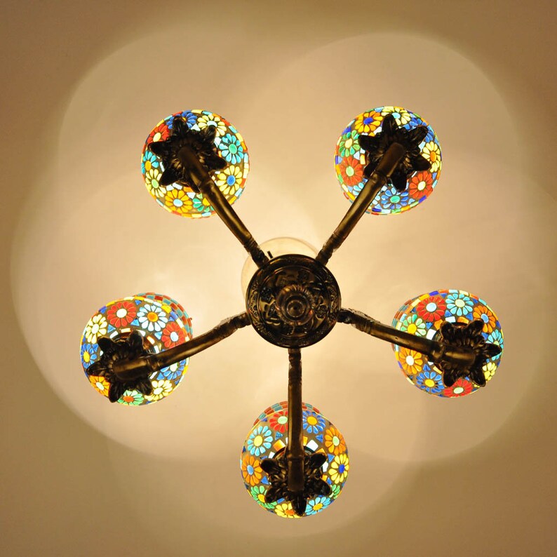 Chandelier Lamp Fixture 5 Lighting Pendant Mosaic Glass Lamp Shades Ceiling Lights Chandelier