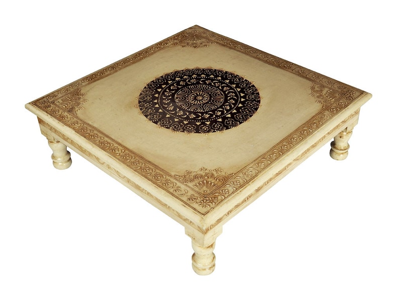 Vintage Style 18 inch Rajasthani Handpainted Wood Chowki Table Etsy