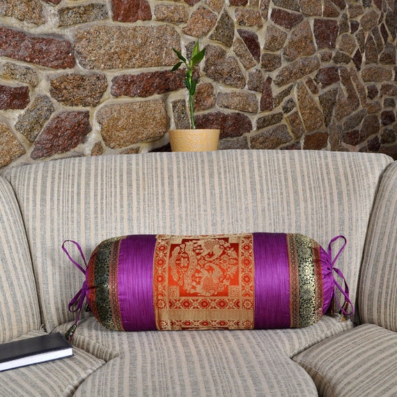 Multi Color Silk Round Pillowcase Sofa Bed Decor Cylindrical Pillowcase Silk