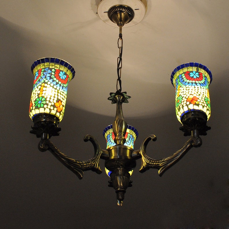 Handmade Multicolor 3 Light Pendent Light Glass Ceiling Lamp Chandelier for HotelLiving Room Decor