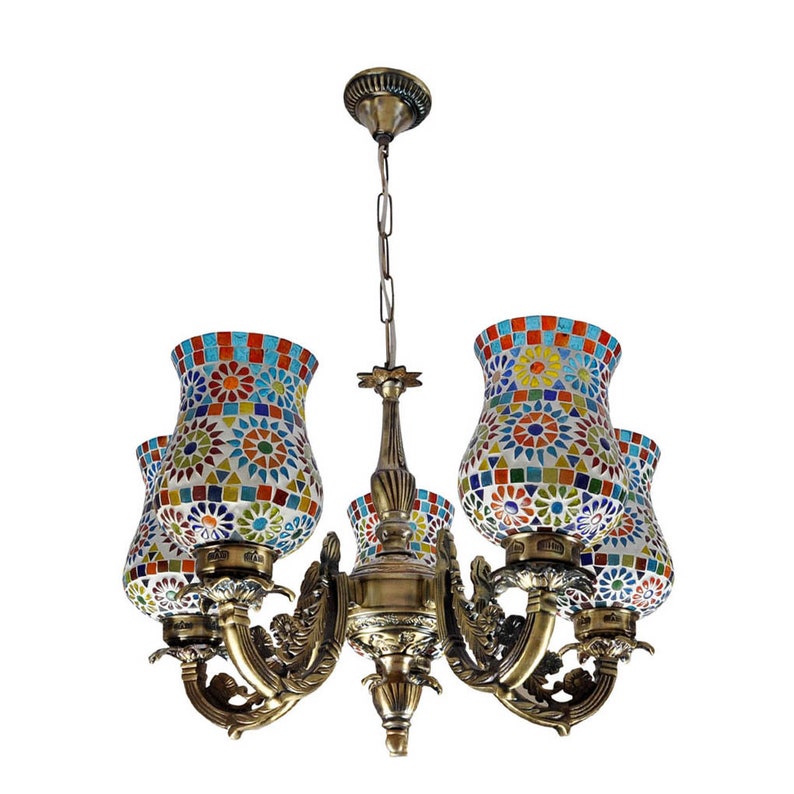 Chandelier Lamp Fixture 5 Lighting Pendant Mosaic Glass Lamp Shades Ceiling Lights Chandelier