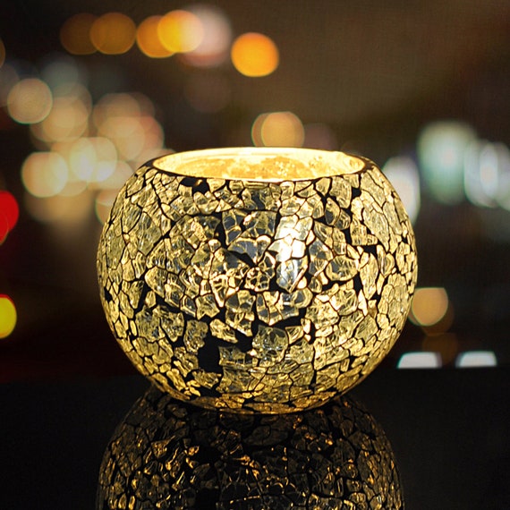 Decorative Glass Tealight Candle Holders With a Cracked Glass Etsy