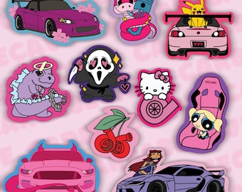 Cute Girly Car Sticker Set, Laptop Car Sticker, Car Art, JDM, American Muscle, Pink Car Decal