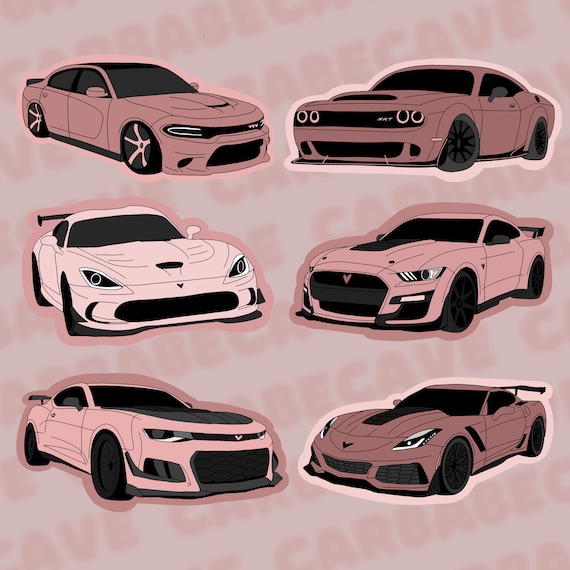 Cute Pink American Muscle Car Stickers, Mustang Decal, Dodge Decal, Chevy Decal
