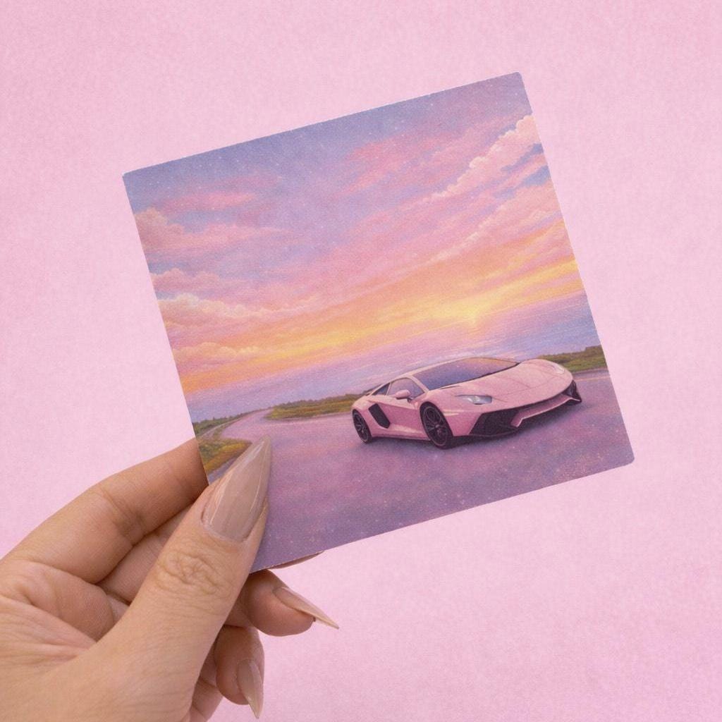 Dreamy Pink Lamborghini Notepad, Car Girl Aesthetic Memo Pad, Cute ...