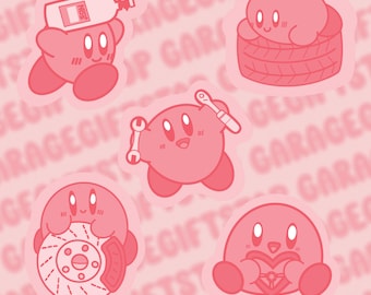 Kirby Car Themed Stickers, Car Parts Sticker, Pink Stickers