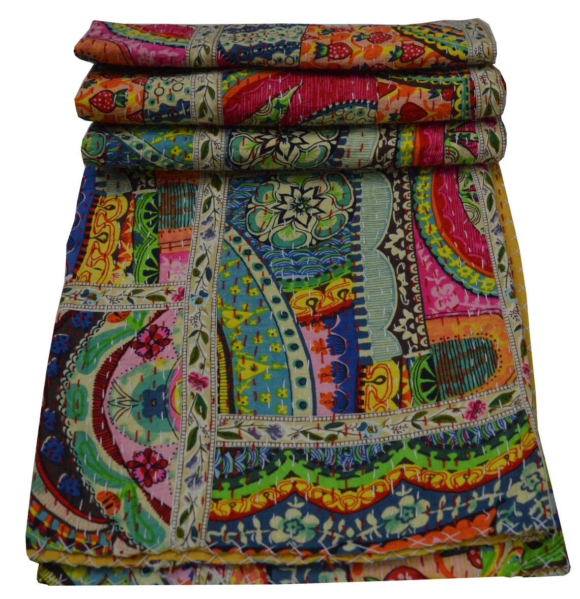 Indian Handmade Kantha Quilt Multi Patchwork Bedspread | Etsy