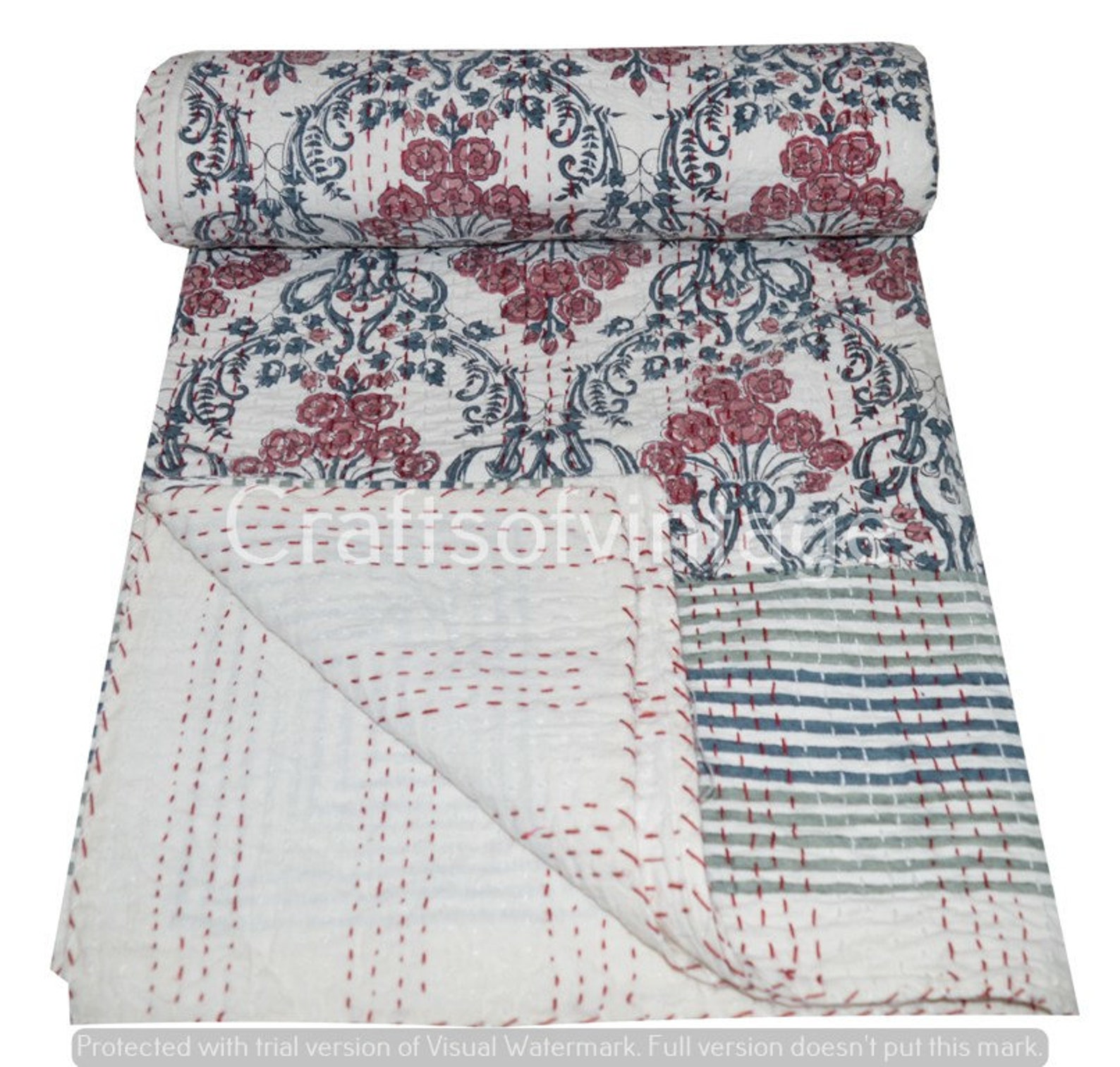 Twin Size Kantha Quilt Indian Kantha Quilt Multi Cotton Etsy