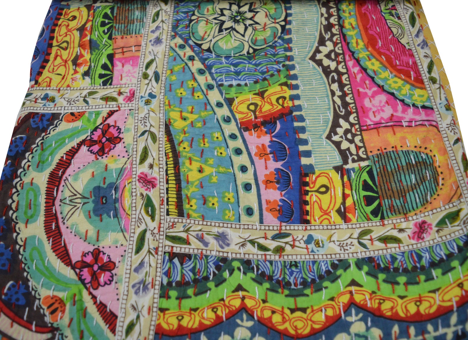 Indian Handmade Kantha Quilt Multi Patchwork Bedspread | Etsy