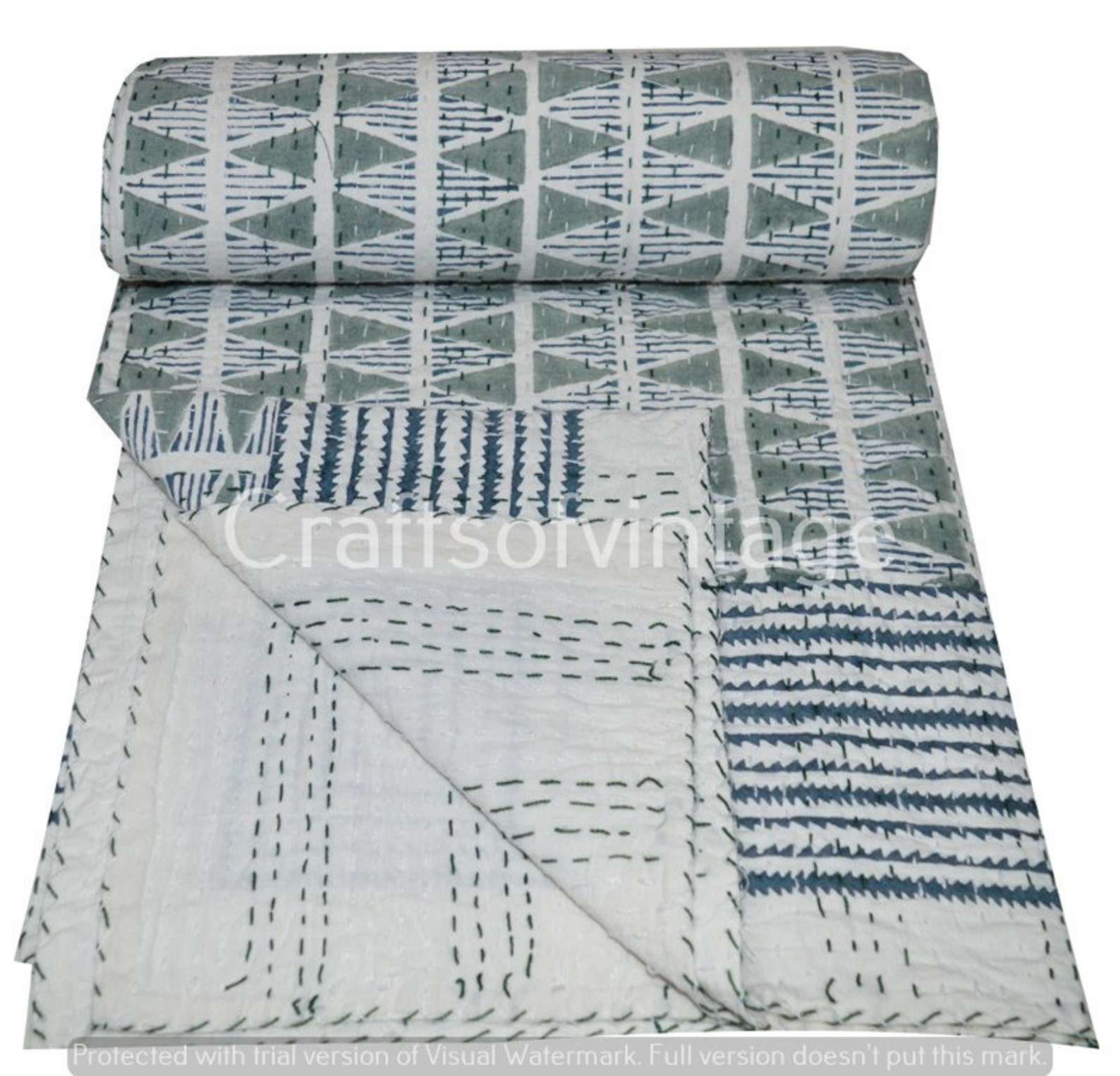 Twin Size Kantha Quilt Indian Kantha Quilt Multi Cotton Etsy