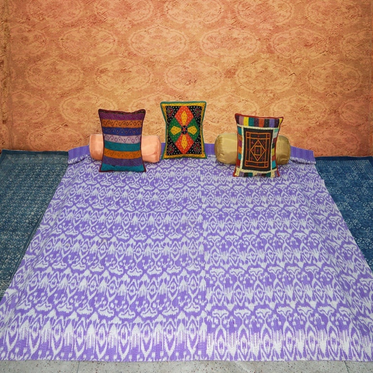 Indian Handmade Kantha Quilt Queen Size Purple Cotton Blanket Etsy