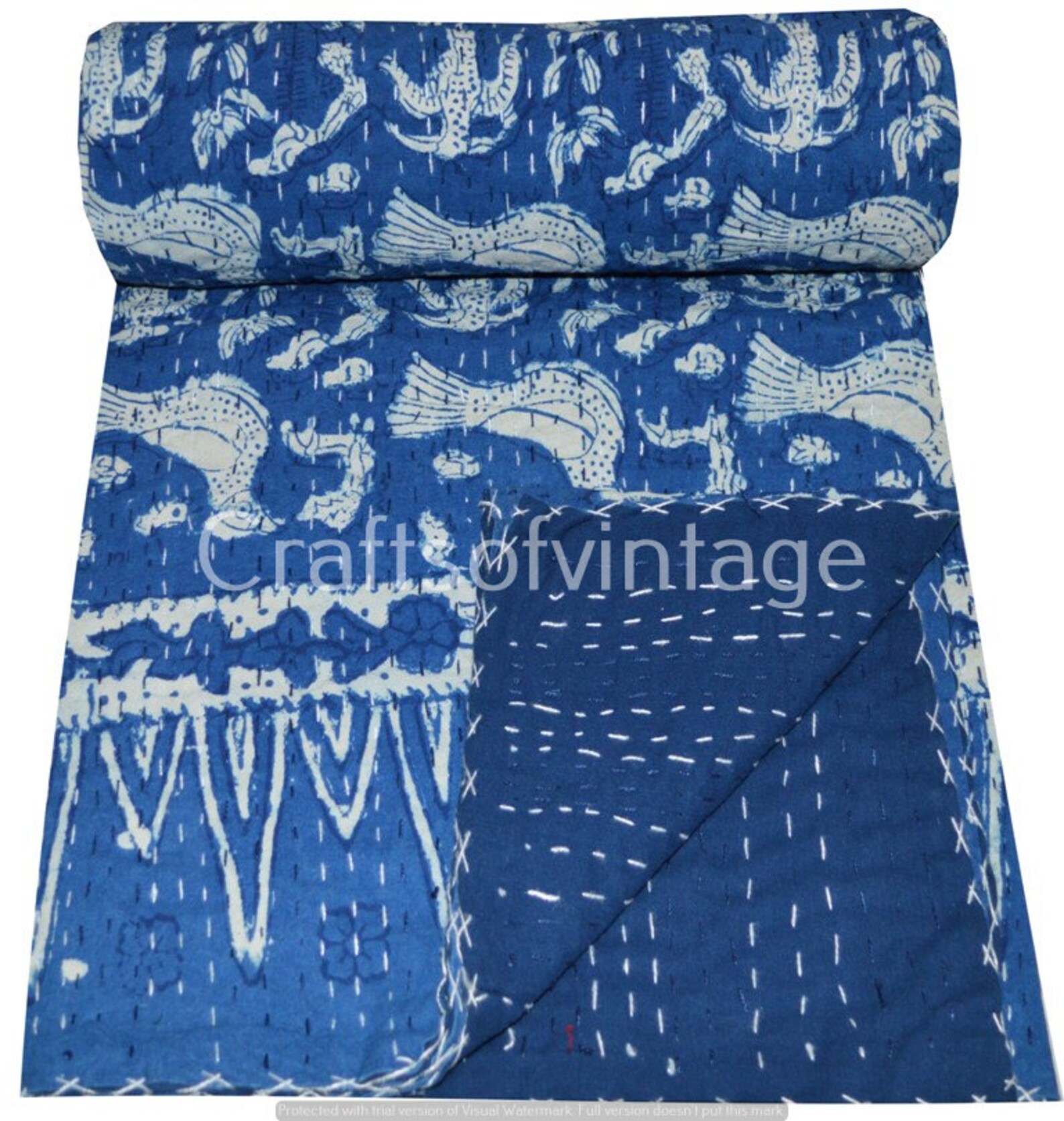 Twin Size Kantha Quilt Indian Kantha Quilt Multi Cotton Etsy