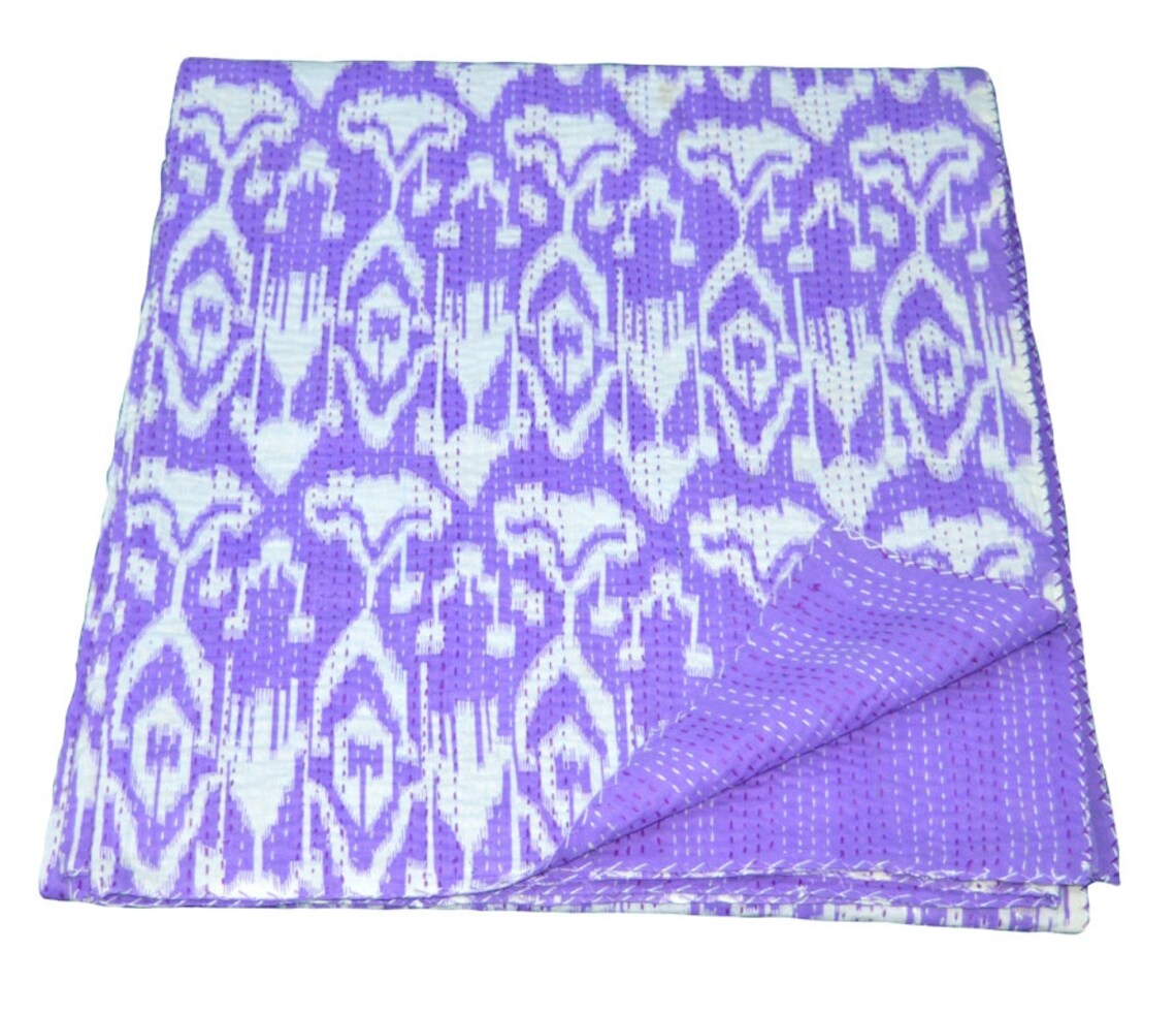 Indian Handmade Kantha Quilt Queen Size Purple Cotton Blanket Etsy