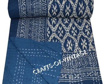 Indische Kantha Quilt Handblock Blau Indigo Kantha Decke Tagesdecke Kantha Bettdecke Boho Quilt Twin Queen King All Size
